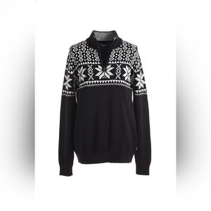 Chaps Black and White Zip-Up Sweater